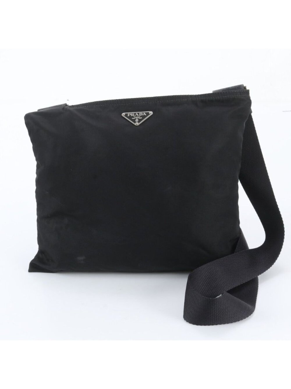 Prada White Tag Tessuto Nylon Triangle Logo Leather Shoulder Bag